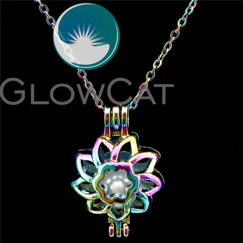 GLOWCAT C249 Rainbow Color Sunflower Beads Cage Essential Oil Diffuser Aromatherapy Pearl Locket Necklace Kids Girl Gift | Украшения и