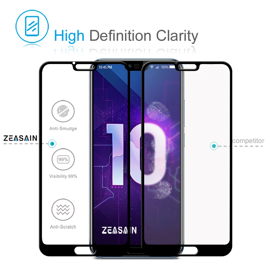 Защитное стекло ZEASAIN 9H закаленное с полным покрытием для Huawei Honor 10 защита экрана