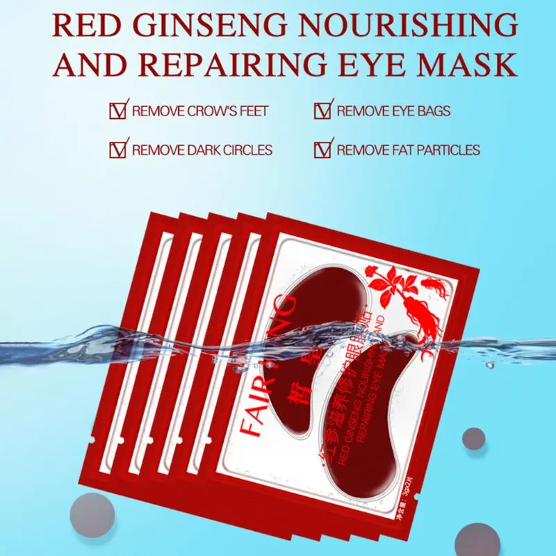 

2Pcs/Pair Red Ginseng Firming Eye Mask Dark Circles Remove Gel Patches Face Care Nourishing Lighten Fine Lines Collagen Pads