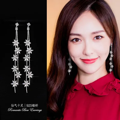 flower cz tassel earring 925 silver post Hypoallergenic fadeless fashion jewelry dangle earrings for women gift