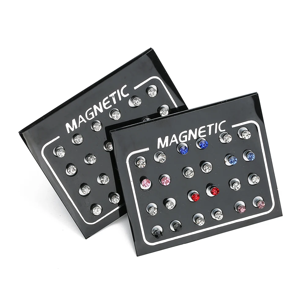 AHKNORMAILCUI 12 Pair/lot 3/4/5/6mm Round Crystal Rhinestone Magnet Stud Earring Puck Womens Magnetic Fake Ear Plug Body Jewelry 2