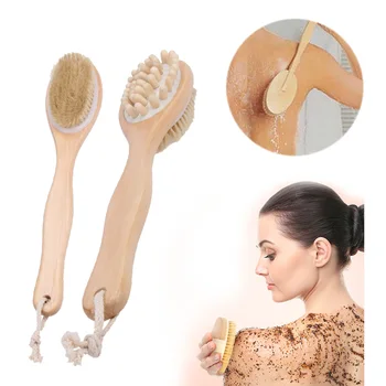 

2-in-1 Sided Natural Bristles Body Brush Scrubber Long Handle Wooden Spa Shower Brush Bath Massage Brushes Bathroom Accessories