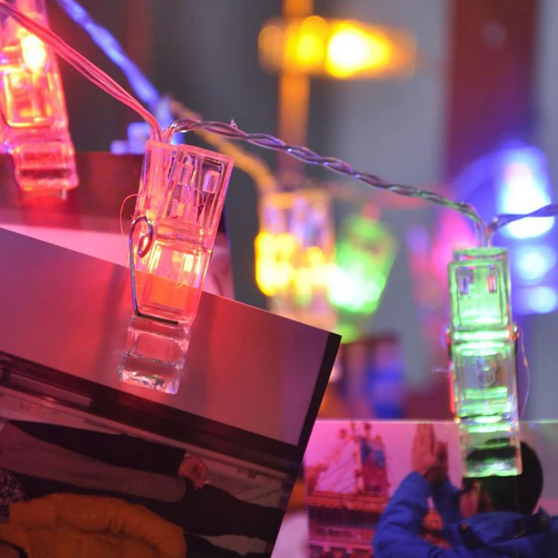 RGB LED Fairy String Light Xmas Holiday Decor 20 Leds Garland Photo Clip Strip Luminaria Festival New Year Wedding Lighting (6)