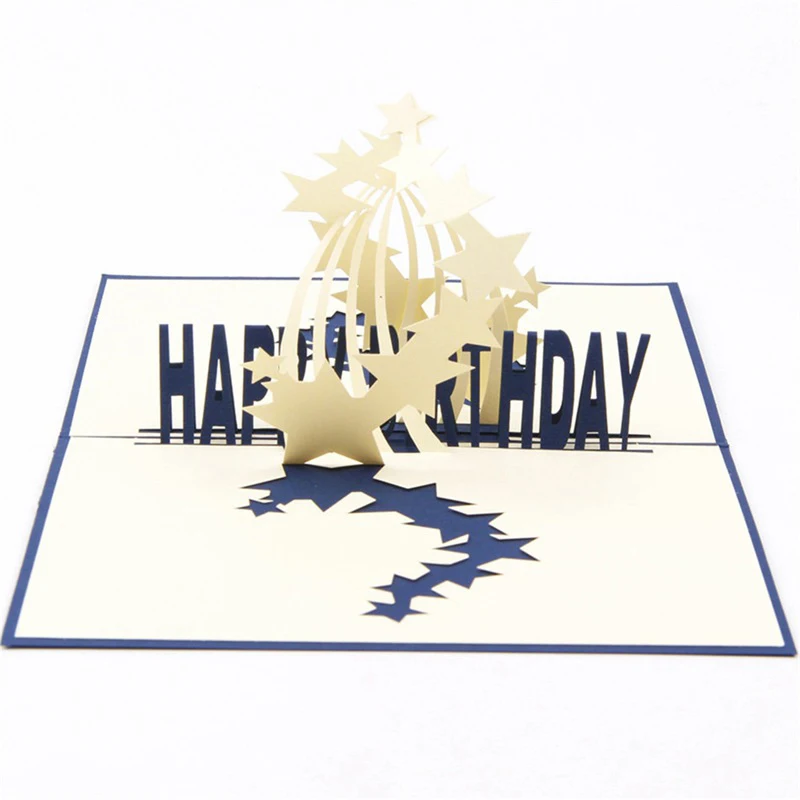 

3D Laser Cut Handmade Happy Birthday Sky Star Light Paper Greeting Cards PostCard Children Party Boy Friend Girlfriend Gift