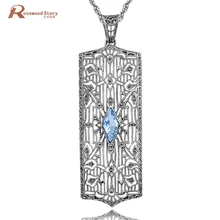 Прямая резьба амулет кулон ожерелье синий циркониевый камень кристалл счастливые Подвески 925 стерлингового серебра модные ювелирные изделия