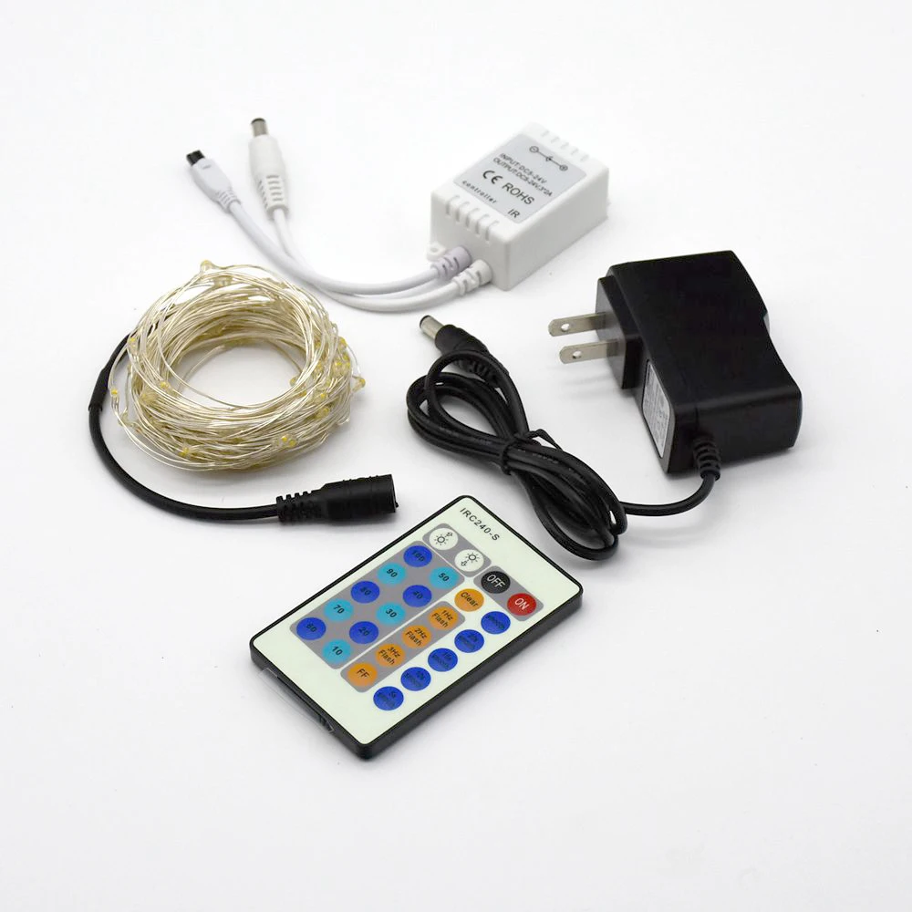 5m 10m LED String Lights Copper Wire DC 12V Fairy Lights with Remote and Power Adapter for Party