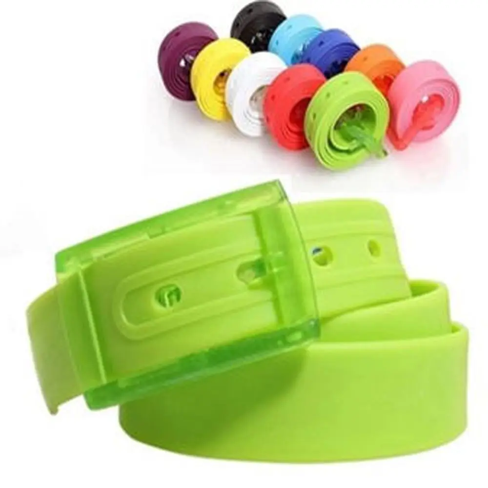 

Fashion Plastic Belt Friendly Cute Candy Multi Color Silicone Rubber Leather Belt Smooth Buckle For Women Men Protection Belt