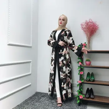 

Women Muslim Abaya Dress Cardigan Kimono Long Robe Gowns Jubah Middle East Eid Ramadan Islamic Printed Flower Islamic Clothings