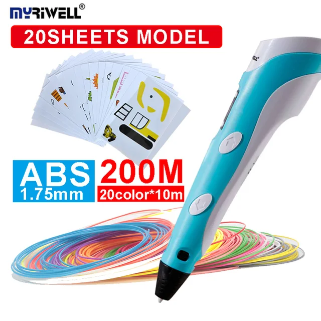 Best Offers MYRIWELL RP-100B 3D scribble pen,adaptes (EU,AU,US,UK),with 1.75mm ABS Filament (Multi-Color200M)+20sheets drawing template