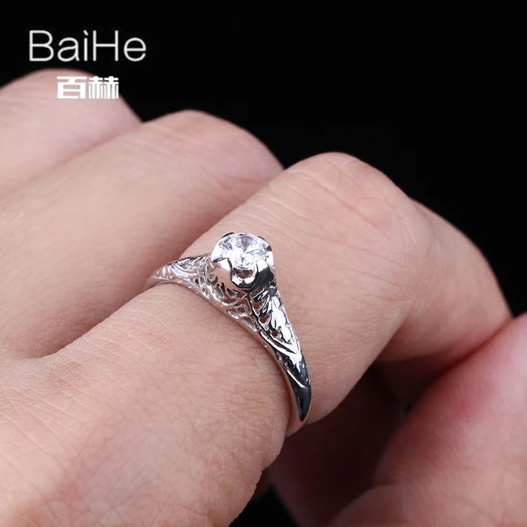 BAIHE Solid 10 K белое золото 0.5ct Сертифицированный безупречный натуральный AAA Градуированный кубический цирконий; для помолвки женские модные кольца