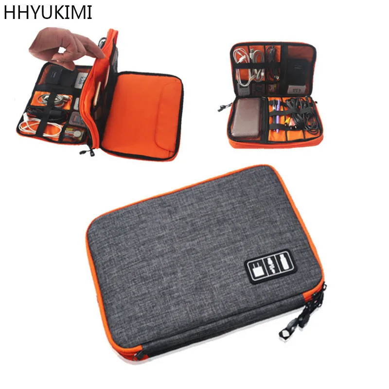 

HHYUKIMI Electronic Fittings Storage Travel Package For iPad Data Line Package Double Layer Elastic Waterproof Portable Bag