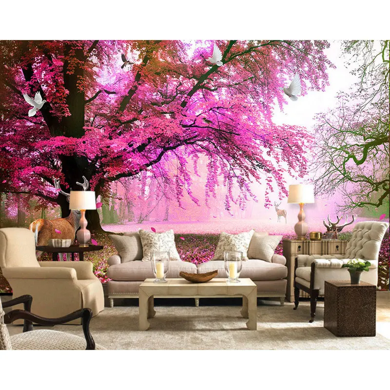 

Big Tree Elk Nature Photo Wall Paper Murals Living Room Bedroom Home Decor Wall Papers 3D Self Adhesive Vinyl / Silk Wallpaper
