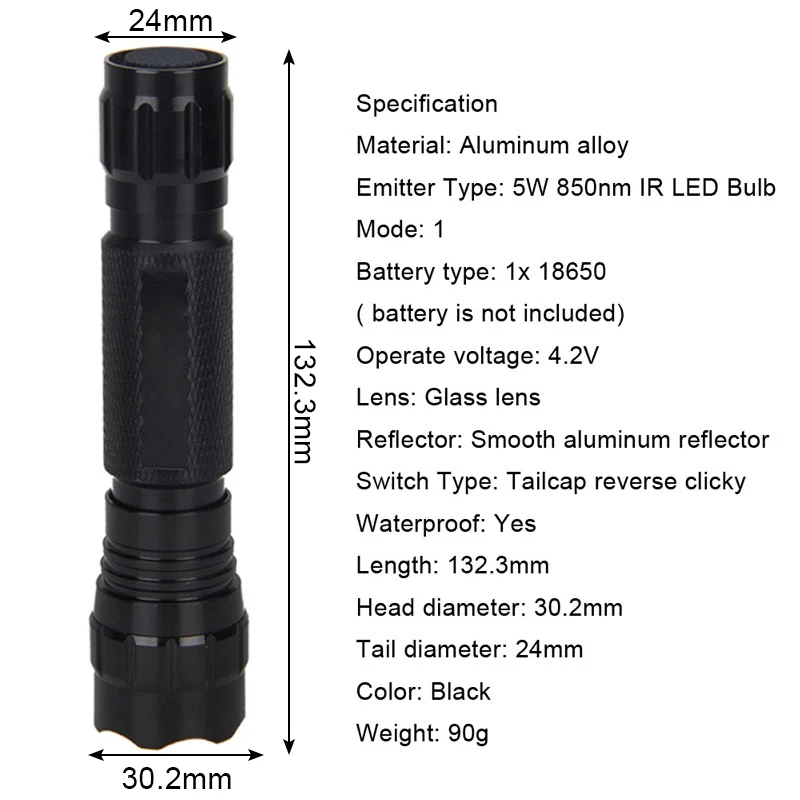 850nm 5 Вт ИК-фонарик охотничий ночного видения инфракрасного излучения тактический светодиодный фонарик с дистанционным переключателем давления