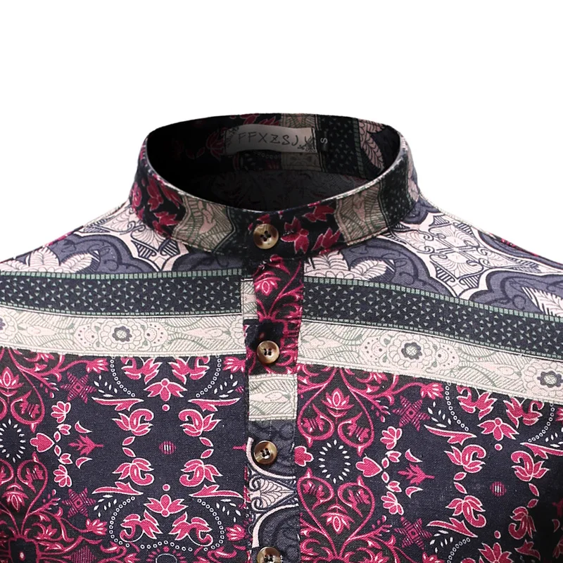 FFXZSJ Мужская модная Молодежная весенне-осенняя Повседневная рубашка с длинными рукавами из дышащего хлопка с воротником-стойкой и