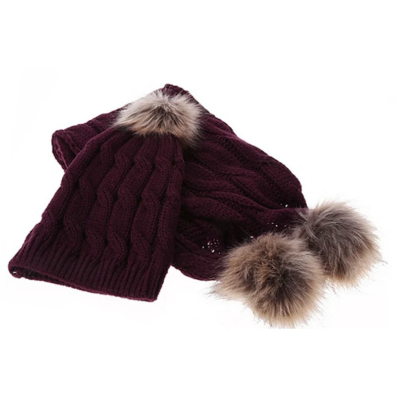 SYi Qarce комплект из 2 предметов однотонного цвета, Зимняя шерстяная вязаная шапка с шарфом, Комплект Шапочки для девочек, женский зимний комплект, сохраняющий тепло, NT123-27