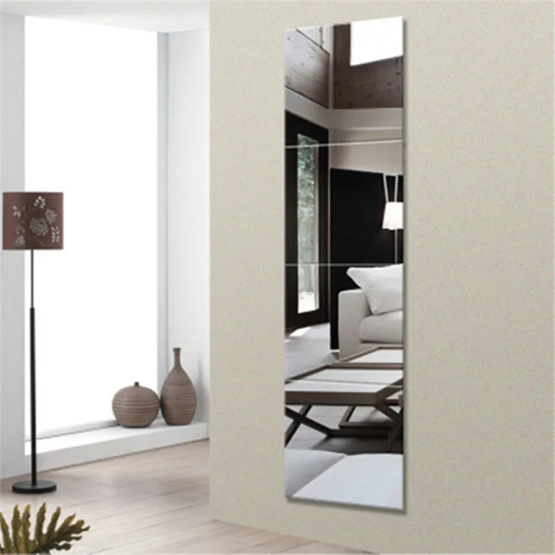 4 unids/set espejo de cristal espejo de pared Espejos decorativos Auto adhesivo habitación espejo de vidrio palo en arte decoración niños baño vida habitación