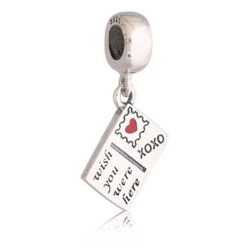 

Genuine 100% 925 Sterling Silver Wish You Were Here Postcard Charms Beads DIY Jewelry Making Fits Europe Charm Bracelet
