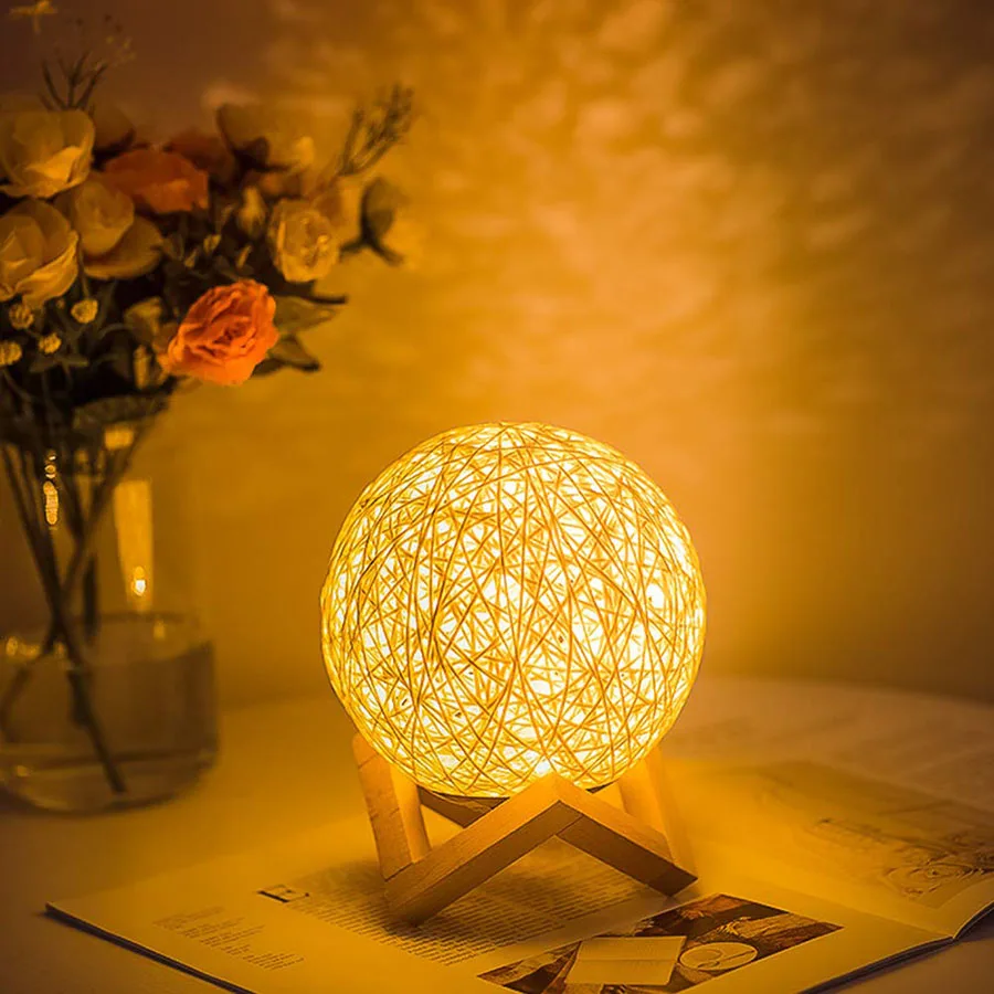 Dimmable 3D 15 см луна лампа USB мощность ротанга Шар светодиодный ночник, для дома освещение День рождения Рождество Рамадан дети креативный подарок