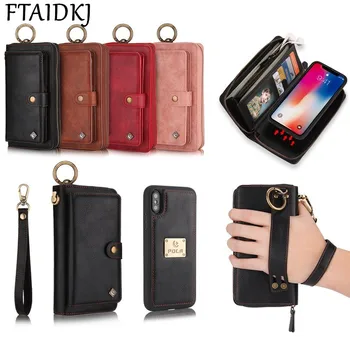 

Multifunction Leather Zipper Wallet Case For iPhone 11 Pro XS Max XR X 6 6S 7 8 Plus For Samsung Note 8 9 10 S7 S8 S9 S10 Plus