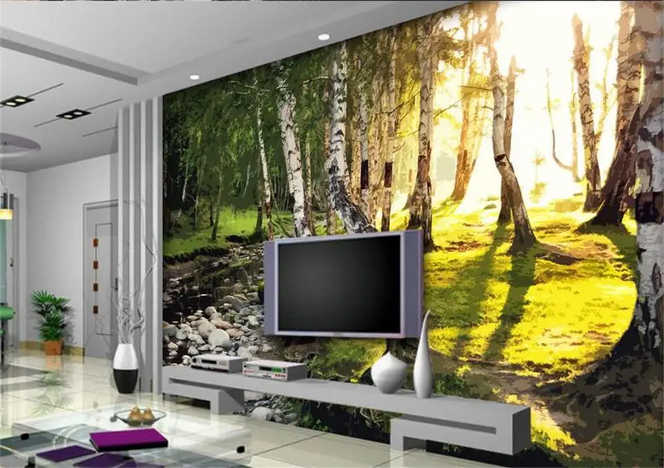 3d wallpaper custom photo non-woven mural white birch wood effect TV backdrop wall painting living room for walls | Обустройство дома