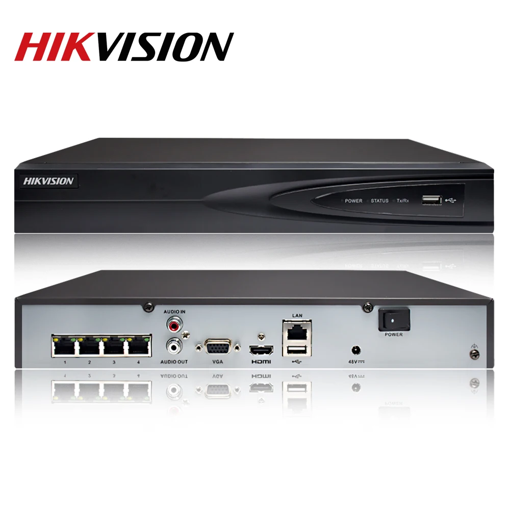  ¡Hikvision Original DS-7604NI-K1/4 P 4CH POE integrado Plug Play 4K PoE NVR para cámara IP Sistema 