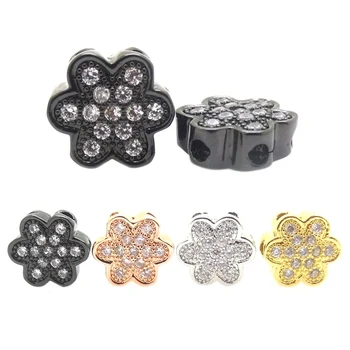 

New Plum Flower Charms Mixed Color Loose Spacer Beads,Micro Pave CZ Metal Beads For Jewelry Making,10Pcs