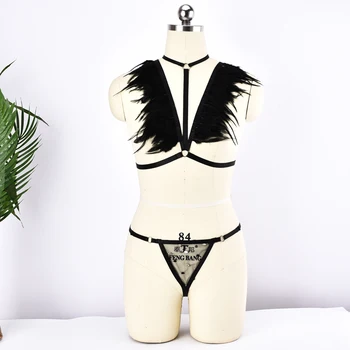 

Body Harness for Women Wear Wrap chest style Bondage Lingerie Flowers Cage Bra Feather Cage Bra Rave Perspective on underpants