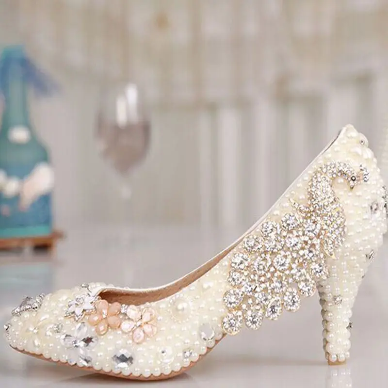Cómodas Pedrería Mujeres Zapatos de Boda Zapatos de Novia Zapatos de Fiesta  de Los Pies En Punta Perla de Phoenix de Marfil Bombas Tallas grandes|shoe  telephone|shoes with a bowshoe box shoes -