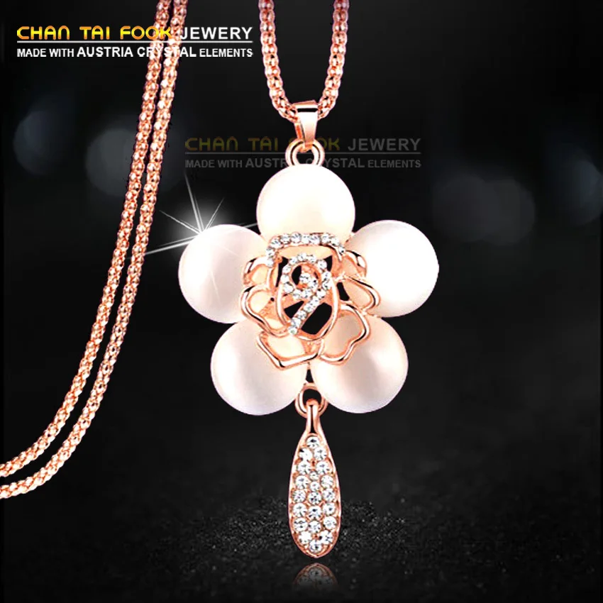 

New Long Chain Pendant Necklace For Women Big Flower Opal Statement Necklaces & Pendants Jewelry Accessories 2015 N1098