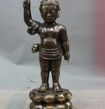 

China Bronze Copper Buddhism Temple Lotus Seat Boy Kid Sakyamuni Buddha Statue