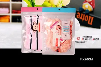 

100Pcs Clear Pink Blue Zipper Plastic Bag for Scarf Underwear Underpants and Socks