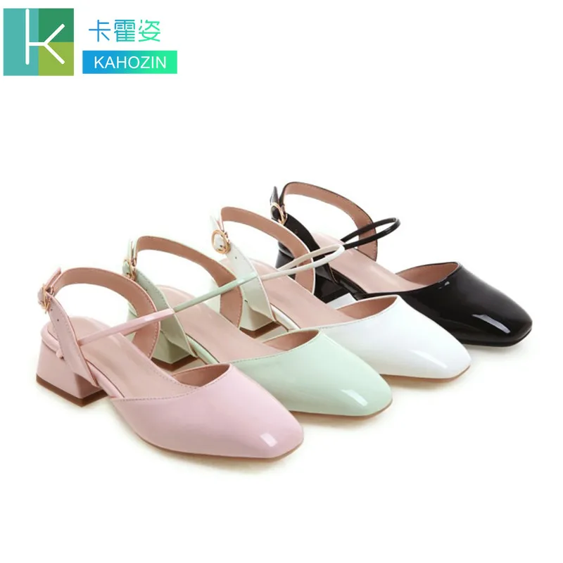 

modis Casual fresh Rubber pink green black white buty damskie chaussures femme ete 2019 scarpe donna tacco Rough heel size33-43