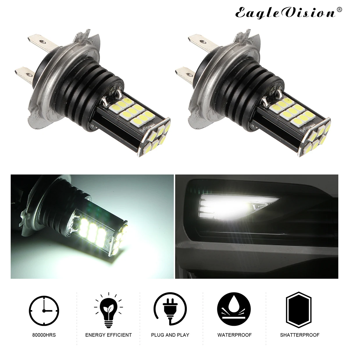 2 шт. P13W H16 H8/H9/H11 H7 H4 Led 9006 9005 туман светильник s лампы 3030SMD 2400LM 6000K белый Автомобильный фар дальнего света авто светодиодный светильник 12V 24V