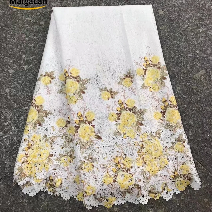 

MAIGALAN High Quality African Lace Fabric New Silk French Lace Fabric Cord Pearls Nigerian Lace Fabrics for Dress SML7915-21