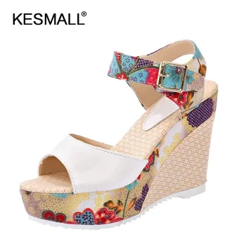 

Women Platform Sandals Print 2019 Summer Shoes Woman Fashion Wedges Sexy Open Toe Female High Heels Ladies Dressing Footwear