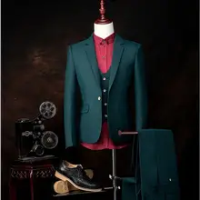 Fashion Custom Men suits jacket + pants + vest slim men’s prom party blazer trousers groom wedding dress professional dress