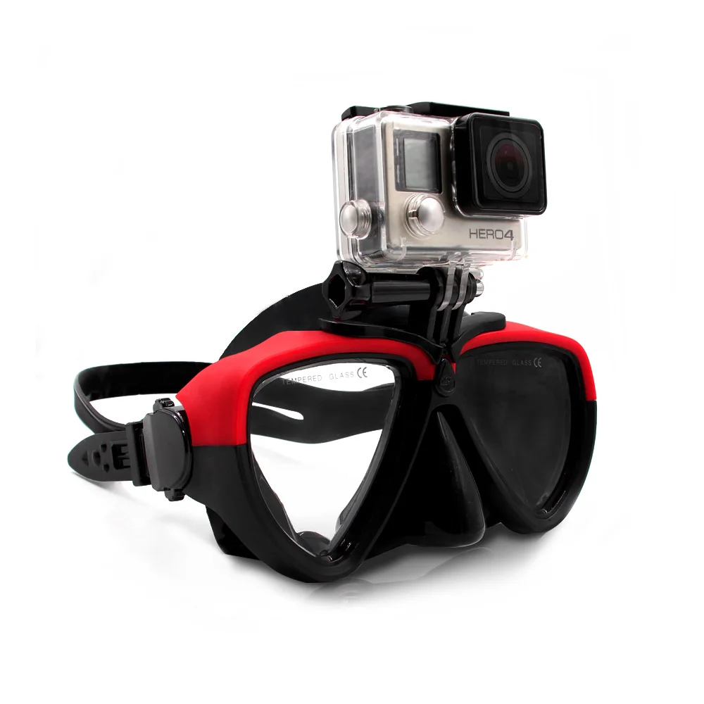 TELESIN Clear Tempered Glass Diving Mask Silicon Scuba Swimming Glasses Snorkel Goggles for GoPro Xiaomi yi
