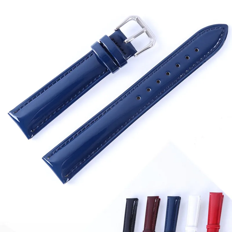 New Design 16mm 18mm 20mm Blue Soft Watch Strap Shine Patent Leather