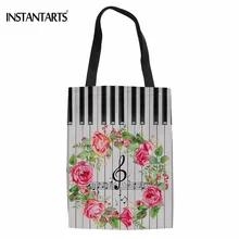 INSTANTARTS модная женская сумка для покупок из хлопка, сумки для покупок с музыкальными нотами/клавишами пианино, женские сумки для покупок, большая эко-сумка