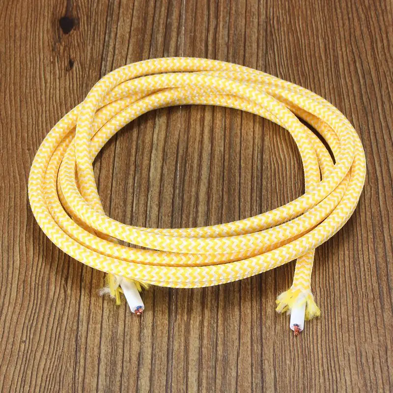 3 метра 2 шнура 0,75 см многоцветный ретро винтажный твист плетеная ткань светлая Ткань кабель Электрический провод Люстра подвесная Проводная лампа - Цвет: Цвет: желтый