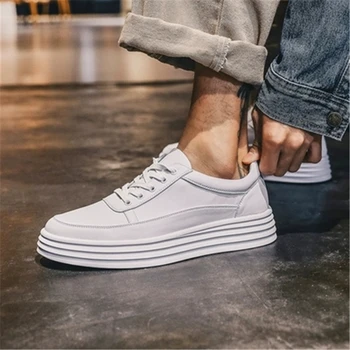 

Drop Ship Man leather shoe 2019 New Spring men brand Shoe Casual Stars Flats Vulcanize Shoes Lace Up male Breathable Tennis Shoe
