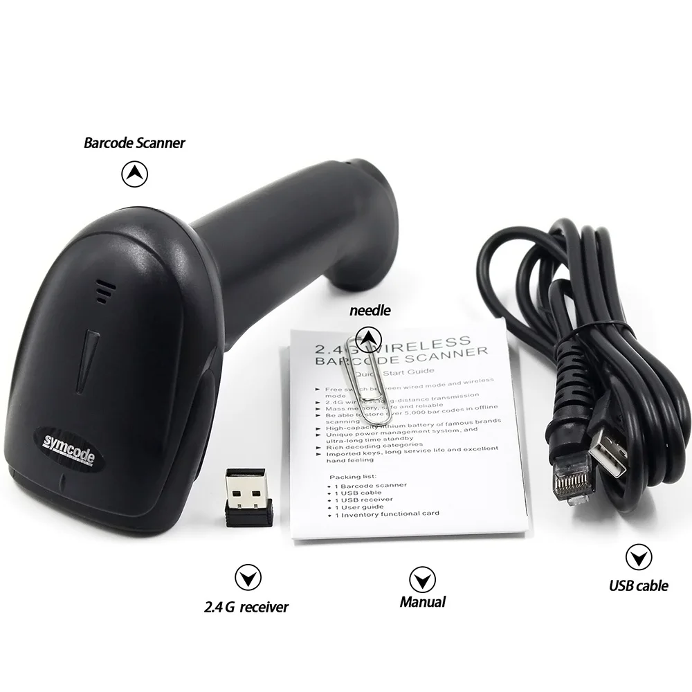 Считыватель штрих кода Symcode 1D CCD 2 4G USB с расстоянием беспроводной передачи 100 м|bar