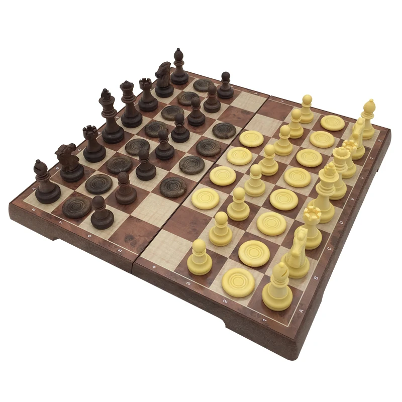 

Chess And Draughts Set 2 in 1 Magnetic Pieces With Folding Storage Box Chess Learning Set For Kids Outdoor Travel Games Standard