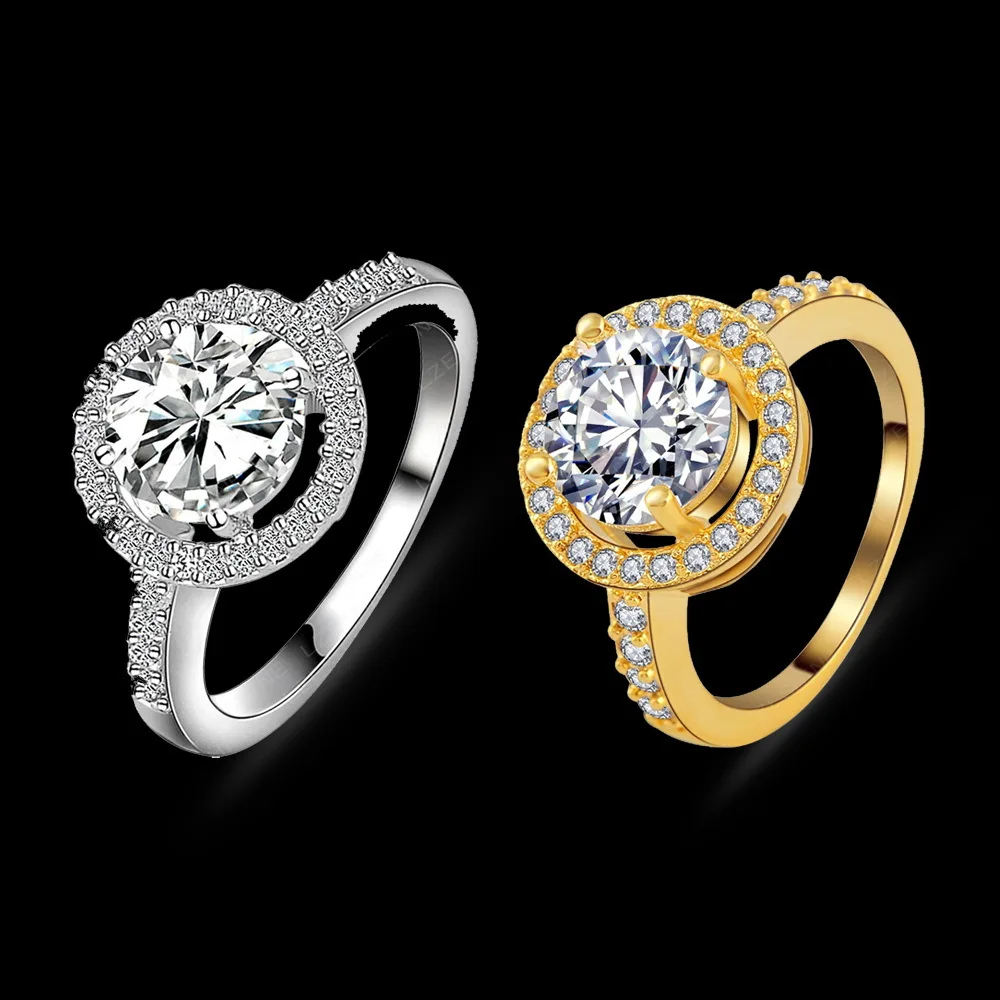 ANFASNI Women Wedding Ring Silver Color 2ct Hearts & Arrows Cut Round AAA Cubic Zircon Rings Jewelry CRI0001-B