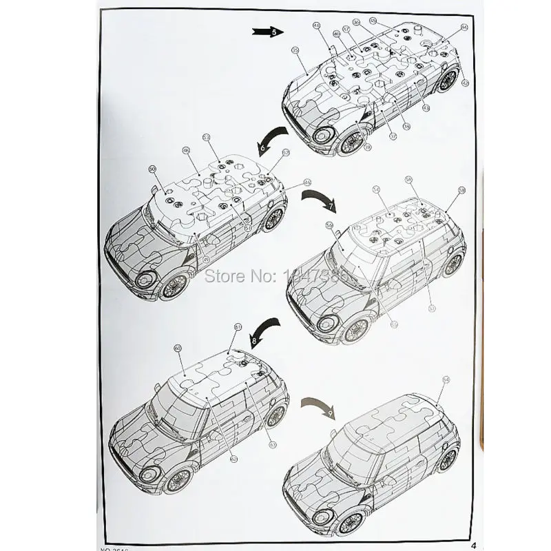 64 шт. Mini Cooper 1:32 лицензированный 3-D Автомобиль DIY Головоломка модель строительные наборы набор, Детские забавные автомобильные наборы игрушка, синий и желтый