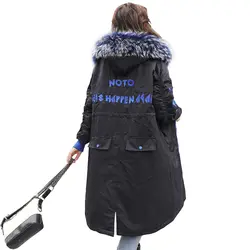 Длинные парки женские зимние пальто большой меховой воротник Куртка женская теплая верхняя одежда тонкая стеганая хлопковая куртка