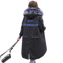 Long Parkas Women Winter Coat Large Fur Collar Jacket Female Warm Outwear Thin Padded Cotton Jacket Coat Women Clothing