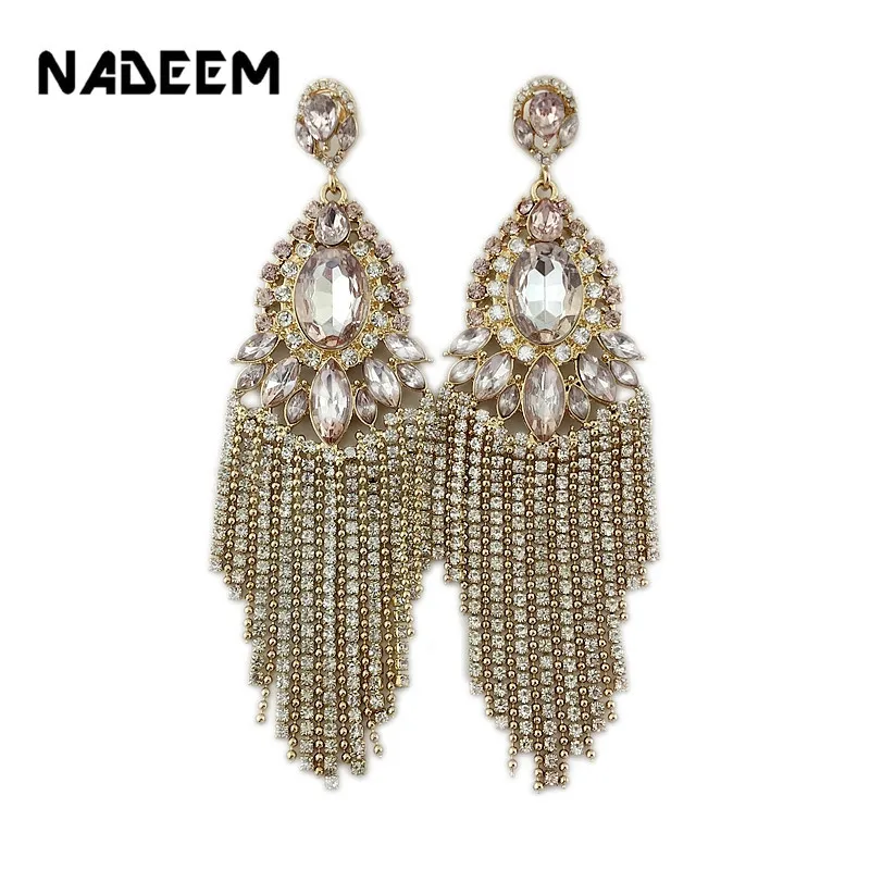 

Wedding Accessories Rhinestone Crystal Alloy Tassel Drop Earrings For Women Pendientes Brincos Statement Dangle Earrings