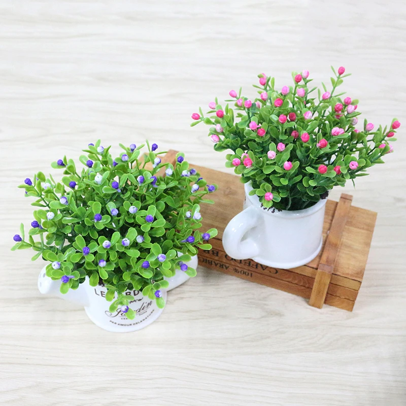 artificial plastic flowers with Ceramics vase cute artificial flower set home decoration for wedding flowers decoration (22)