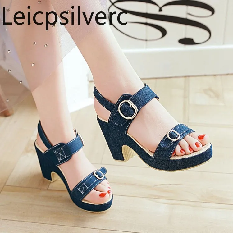 

Women's Sandals summer new style Casual Denim Open toe Buckle Strange Style Women's shoe plus size 34-40